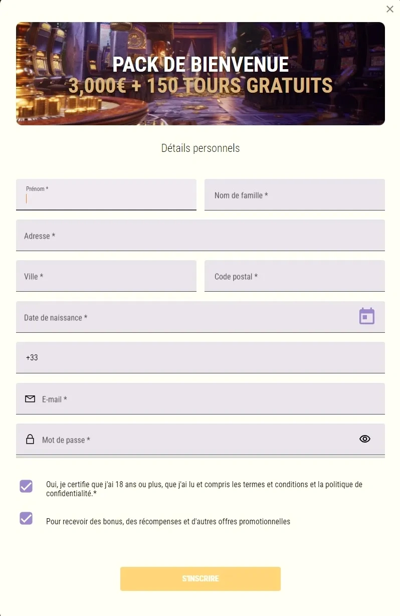Julius Casino registration form interface